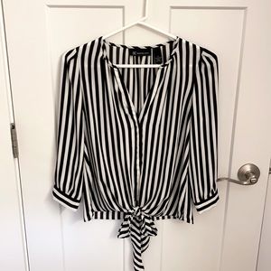 INC Black and White Striped Blouse